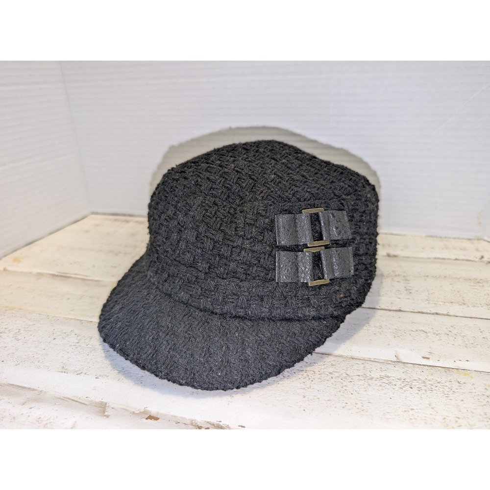 Mudd Fitted Cadet Army Cap Hat Black One Size Solid Knit Buckle Lined